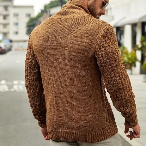 Brown Mens Knit Cowl Neck Sweater - Picture 3 of 4